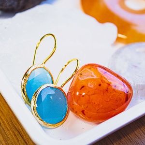 Blue Zircon & 14k Gold-Plated Round Drop Earrings